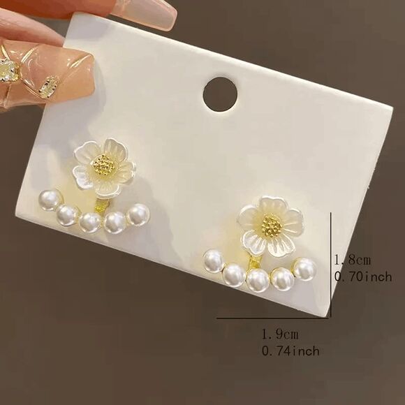 Boho Flower Pearl Stud Earrings - Picture 4 of 6